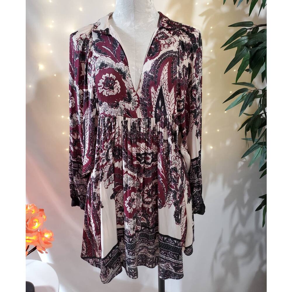 Free People Say You Love Me Boho Mini Tunic Dress Women's Size XS Long Sleeve